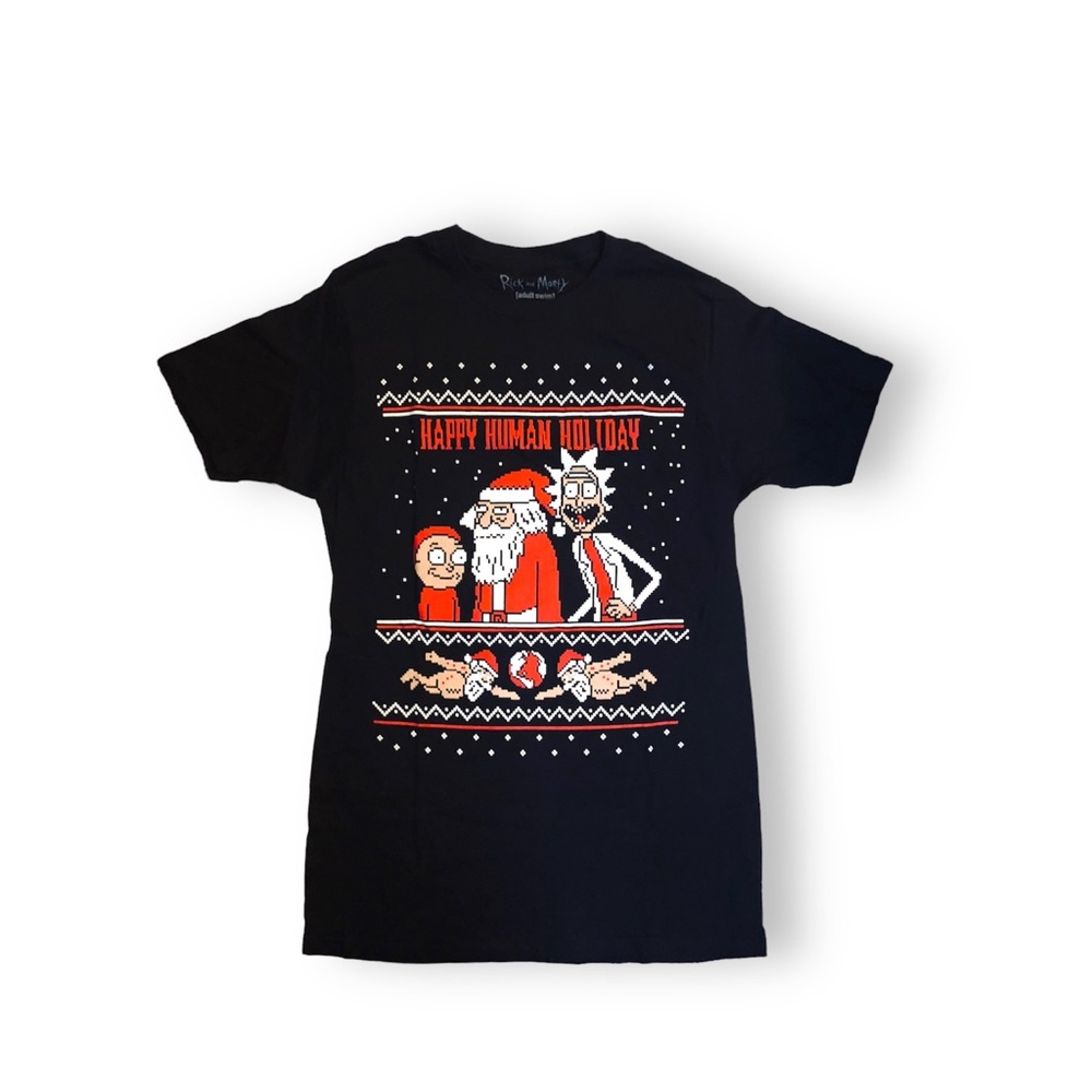 Rick & Morty Happy Human Holiday Christmas T Shirt Small New Adult Swim